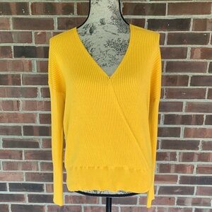 Elodie ribbed mustard wrap style sweater women’s XS NEW